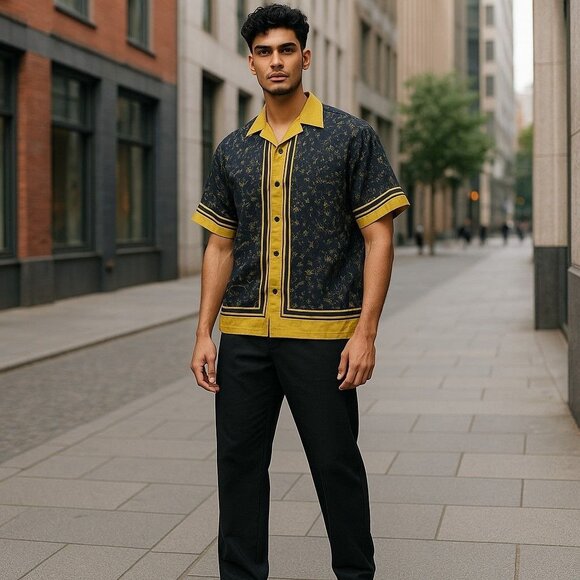 Hugo Men's Egeeno Border Stripe Camp Shirt Size L‎ - Picture 1 of 8